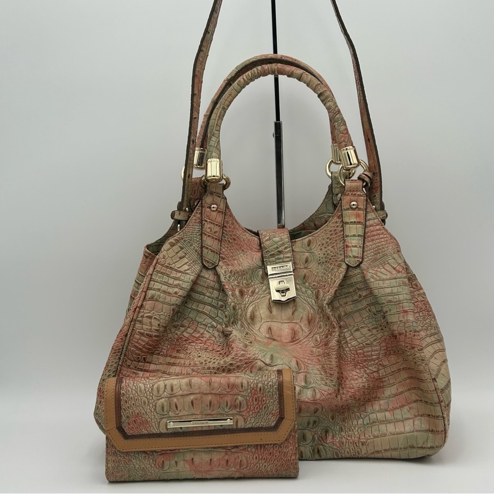 Brahmin Multicolor Crocodile Embossed Shoulder Bag and Wallet Set
